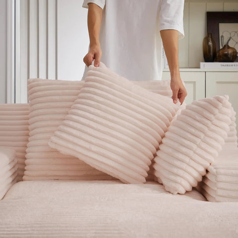 Person arranging pillows on 66 Inch Oversized Plush Corduroy Chaise Lounge Chair No Assembly Sleeper Style Boneless Chair For Bedroom Full Body Reclining Lounger Kickback Ready To Lounge Napping Side Sleeping Reading And Everyday Relaxation