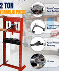 Heavy Duty 12 Ton H Frame Hydraulic Shop Press For Garage Floor Use, Adjustable Pressure With Plates, Red Finish