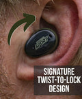 Close-up of Caliber BT Wireless Shooting Ear Protection For Gun Range With Bluetooth Hearing Protection in ear