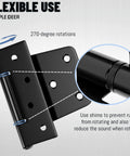 Heavy Duty Extra Thick Black Iron Gate Hinges 3.5 Inch, showing flexible use and 270-degree rotation features.