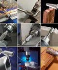 Collage of 9 views: 1/8" shank carbide burrs for rotary tools; metal, wood, plastic carving and grinding (10 pcs).