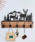 Wooden Deer Coat Rack With Five Hooks And Built-In Motion Sensor Light, Wall Mounted Entryway Organizer For Coats, Keys, Bags, Hats