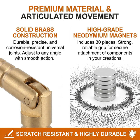 Solid brass hinge and stack of neodymium magnets from Premium Brass Barrel Jewelry Box Hinges Set for Small Wooden Boxes, 270 Degree Fold.