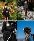 Outdoor enthusiasts using the Two Pack Go To Night Run Lights For Runners, ultra bright LED and COB spotlight, during a hike.
