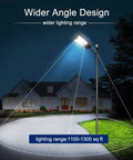 Ultra Bright Solar Street Light Dusk To Dawn Outdoor Lighting with 3 Modes Motion Sensor illuminating a house and yard at night