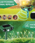 Two Pack Solar Ultrasonic Cat Deterrent With PIR Motion Sensor Waterproof Outdoor Animal Repeller For Garden And Yard That Keeps Cats, Dogs, Skunks, Raccoons, Birds And Squirrels Away, solar-powered stake