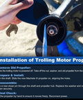 Installation process of 3 Blade Trolling Motor Propeller for MotorGuide 3.5 inch Machete III showing assembly steps