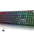 Slick Wireless Gaming Keyboard With Volume Knob And Tri Mode Bluetooth 2 4G Plus Usb C Plug In Setup features RGB lighting and mechanical keys.