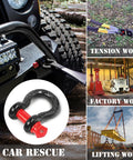 Two Pack 1/2 Inch D Ring Shackles With 5/8 Inch Screw Pins For Tow Straps, Winches, And Off Road Recovery in use with car