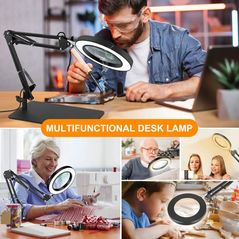Person using 2 In 1 Magnifying Lamp With Light And Clamp, 5X And 10X Magnifier, ideal for crafts and detailed repair tasks.
