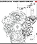 Built Damn Tough Driver Side Alternator And Power Steering Pump Kit For LT Gen 5 Chevy dimensions and bracket layout.
