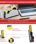 Rugged Pro-Grade Industrial Steel Desktop Tape Dispenser For One Inch Tape Up To Three Inches Wide displayed on a desk