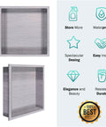 12 By 12 Inch Shower Niche In Brushed Nickel Stainless Steel, Built To Last And Ready For Inwall Shelf Installation