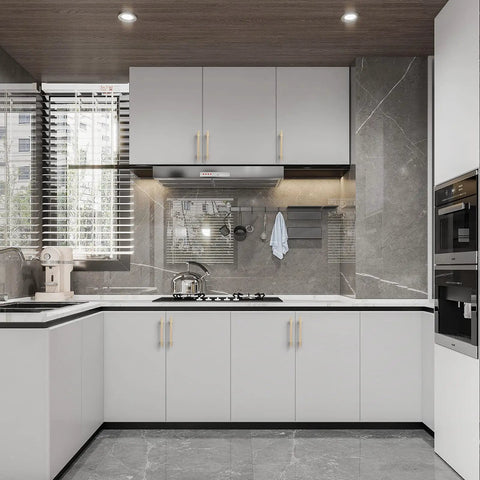 Modern kitchen with 10 pack 5 inch knurled brushed brass cabinet handles for kitchen cabinets and drawers gold tone hardware