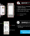 Dope Add On Switch QuickFit And SimpleWire For In Wall Rocker Paddle Controls Z Wave And ZigBee Wireless Smart Lighting Not A Standalone Switch Model 46199 White And Light Almond with wiring details and compact design.