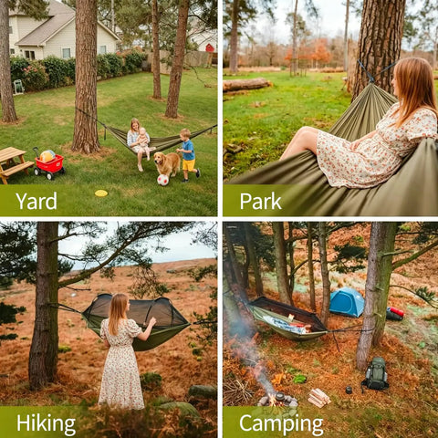 3 In 1 Camping Hammock Tent With Mosquito Net And Rainfly used in yard, park, hiking, and camping settings