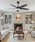 52 Inch Outdoor Ceiling Fan With Light And Remote, 5 Wood Blades In Two Finishes, in a living room setting, dimmable LED