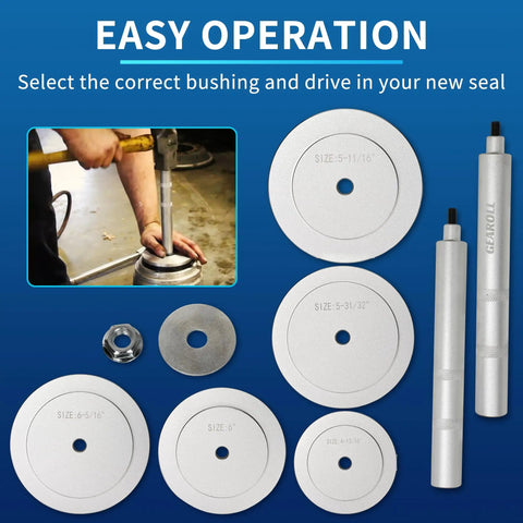 Truck Hub Seal Installer Kit For Class 7 And Class 8 Heavy Duty Trucks With Five Size Drivers and two extension handles