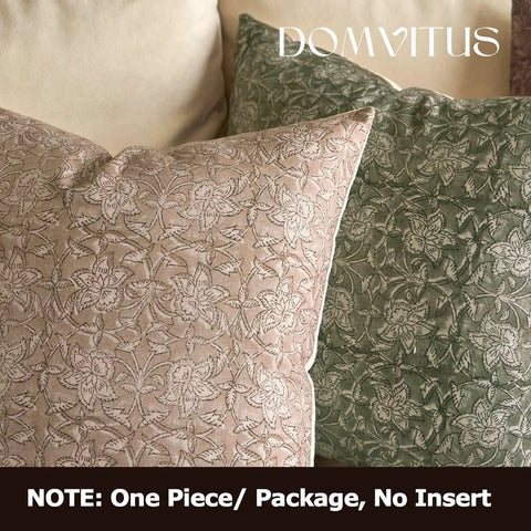 Floral Throw Pillow Cover 18x18 Inch One Sided Front Floral Print Back Plain Cotton for Couch Sofa Bed Living Room Neutral Camel Decor Vintage Block Print Accent Pillow Cover for Modern Home, beige and green floral pillows