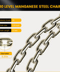 Close-up of Grade 80 steel chain sling with 5/16 in links, 10 ft length, 0.31 in diameter