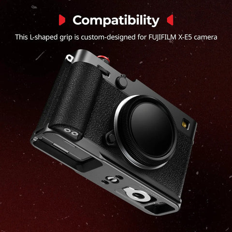 X E5 L Shape Grip With Built In Arca Quick Release Plate For Fujifilm X E5 Camera Go To Lightweight Ergonomic Silicone Handgrip attached
