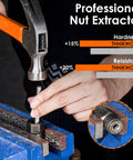 35 Piece Bolt Extractor Set With 1/4 And 3/8 Inch Drives For Damaged Rusted Stripped And Rounded Off Bolts And Nuts in use