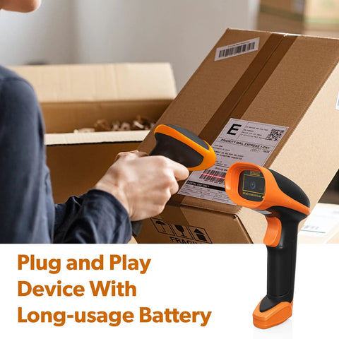 No Fuss Wireless Barcode Scanner With Usb Stand For Lightning Fast 1D 2D Qr Code And Pdf417 Label Reading in hand scanning package.