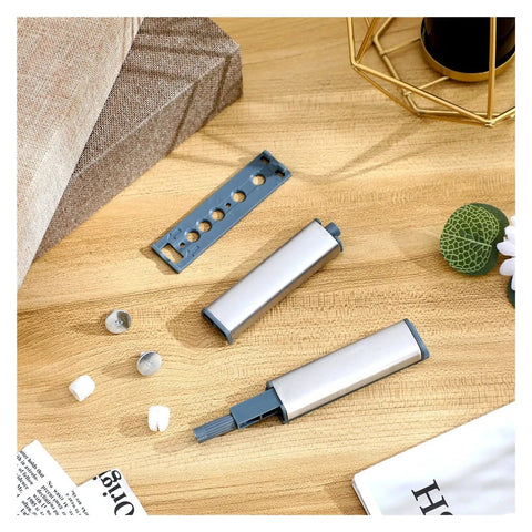 10 Pcs Stainless Steel Cabinet Latch Magnetic Door Catch Push Open Buffer Magnet Damper components on wooden surface
