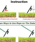 Diagram of Heavy Duty Tent Stake Set 20 Pcs 16 Inch Forged Steel Stakes at 60 degree angle with rope on grass