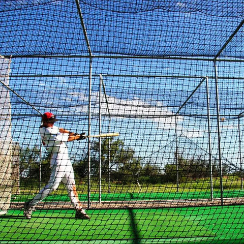 Heavy Duty Batting Cage Netting, fully enclosed baseball and softball cage net, outdoor use, player swinging bat
