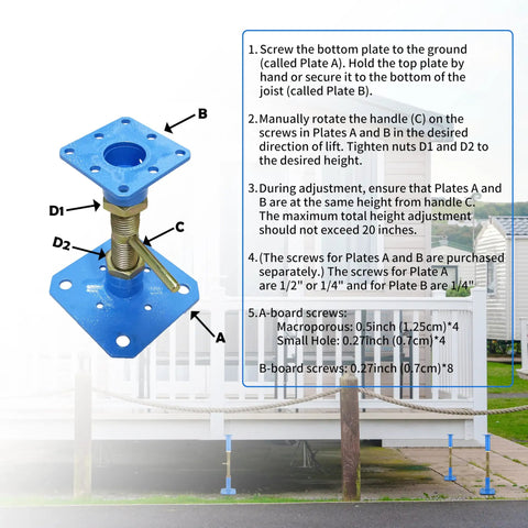 Heavy Hitter House Jacks For Permanent Leveling Built Like A Tank Adjustable Screw Support Post 10000lb Blue Carbon Steel lifting mechanism