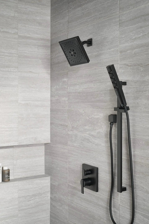 Angular Modern Shower Trim Kit Knockout Matte Black Integrated Diverter Bathroom Refresh Slick Plumbing Fixtures Dead Straight Flow Smooth Handling Rough Parts Sold Separate