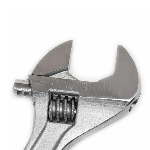 12 Inch Adjustable Wrench With Laser Etched SAE And Metric Scales, Large Knurl For Quick, Smooth Jaw Adjustment, Chrome Finish Carded AC212VS