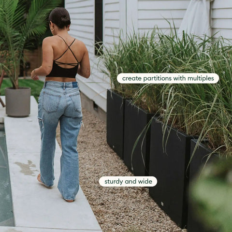 Span Plastic Planter Tall Rectangular Set For Indoor And Outdoor Patios No Tools Needed Ready To Use Out Of The Box All Weather Durable placed on outdoor patio