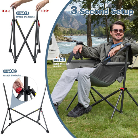 Oversized Hammock Camping Chair With Adjustable Backrest For Next Level Comfort And Support 350LBS setup steps and usage outdoors