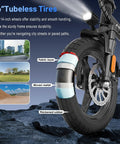 Foldable Electric Bike For Adults And Teens With 740W Peak Motor 48V 10Ah Removable Battery 20 MPH Top Speed And 30 To 35 Mile Pedal Assist Range A Compact 14 Inch Folding E Bike For Daily Commute showing tubeless tire structure
