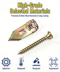 Zinc Plated Metal Anchor and Screw from Three Size Self Drilling Drywall Anchors Kit with symbols for durability features.