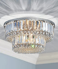 K9 Crystal 3-Light Two-Tier Flush Mount Ceiling Light Fixture, Sleek Modern Chandelier with hand-cut crystals, 9Hx10Dia