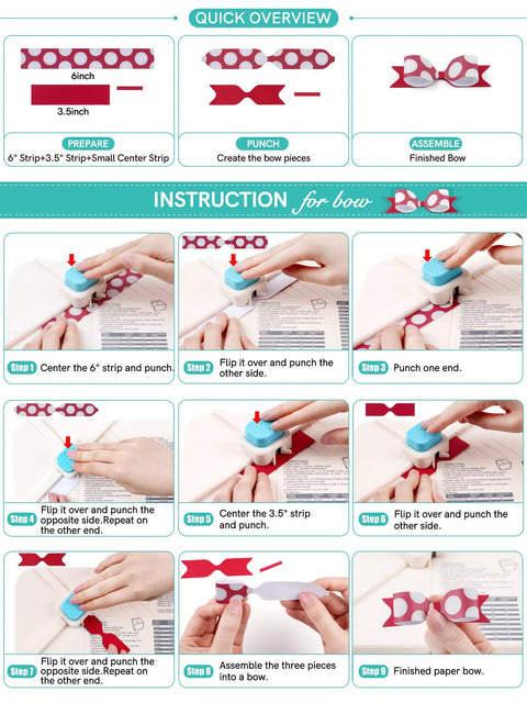 Step-by-step guide for using No Stress 3 In 1 Envelope Punch Board And Gift Box Maker for creating bows.