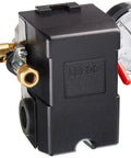 Heavy Duty 26 Amp Four Port Air Compressor Pressure Switch With 0 To 200 Psi Gauge And 200 Psi Pop Off Valve 145 To 175 Psi Range Works With 110 To 230 Volt Single Or Three Phase