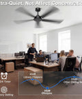 60 Inch No Light Industrial Ceiling Fan Black With Remote And App Control installed in office setting, ultra quiet performance
