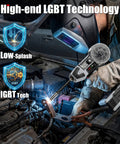 Person using 2 in 1 Handheld MIG and Stick Welder Workhorse Portable 250A Flux Core Gasless Welder 110V IGBT Inverter MMA Arc