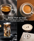 One Touch Automatic Espresso Machine With Integrated Grinder And Smart Milk Frother In Sleek White Delivers Eighteen Shop Quality Shots That Truly Hit Different Every Day showcasing hot and iced coffee drinks.