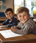 Two boys using Division And Place Value Math Practice 9 By 12 Inch Dry Erase Sheets White Boards For Third Grade in class