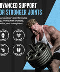 All In One Joint Support Powder With Turmeric, Glucosamine, Chondroitin, MSM, Collagen And Boswellia For Pain Relief, Repair And Mobility For Athletes, Great Tasting Orange Flavor, 30 Scoops shown with athlete lifting weights