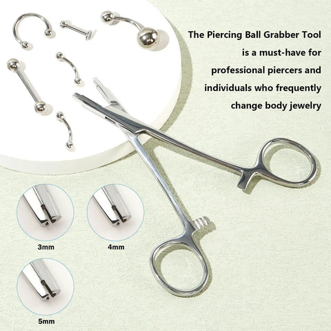 Piercing Ball Grabber Tool for 3mm 4mm 5mm beads with pro grade screw removal and reusable bead clamp for easy jewelry changes