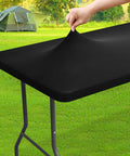 Super Stretch Spandex Tablecloth For 6 Foot Tables Fitted Elastic Cover That Stays Put Washable Outdoor Patio Cloth, Black