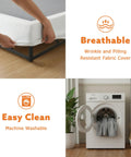 Person adjusting the tear resistant fabric cover on Badass Durability Seven Inch Queen Box Spring With Heavy Duty Steel Frame.