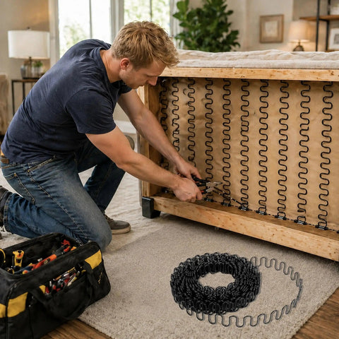 No Sweat Couch Fixes With This Heavy Duty 9 Gauge Upholstery Springs Roll 49 Foot High Carbon Steel Sofa Spring Replacement for repair.