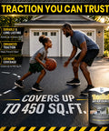 No Fumble Non Slip Concrete Color Coat, Textured Real Stone Aggregate Finish, Hella Durable All Season Traction Paint For Smooth Indoor Floors And Outdoor Walkways, Graphite Gray 1 Gallon, shown in use on driveway with family.